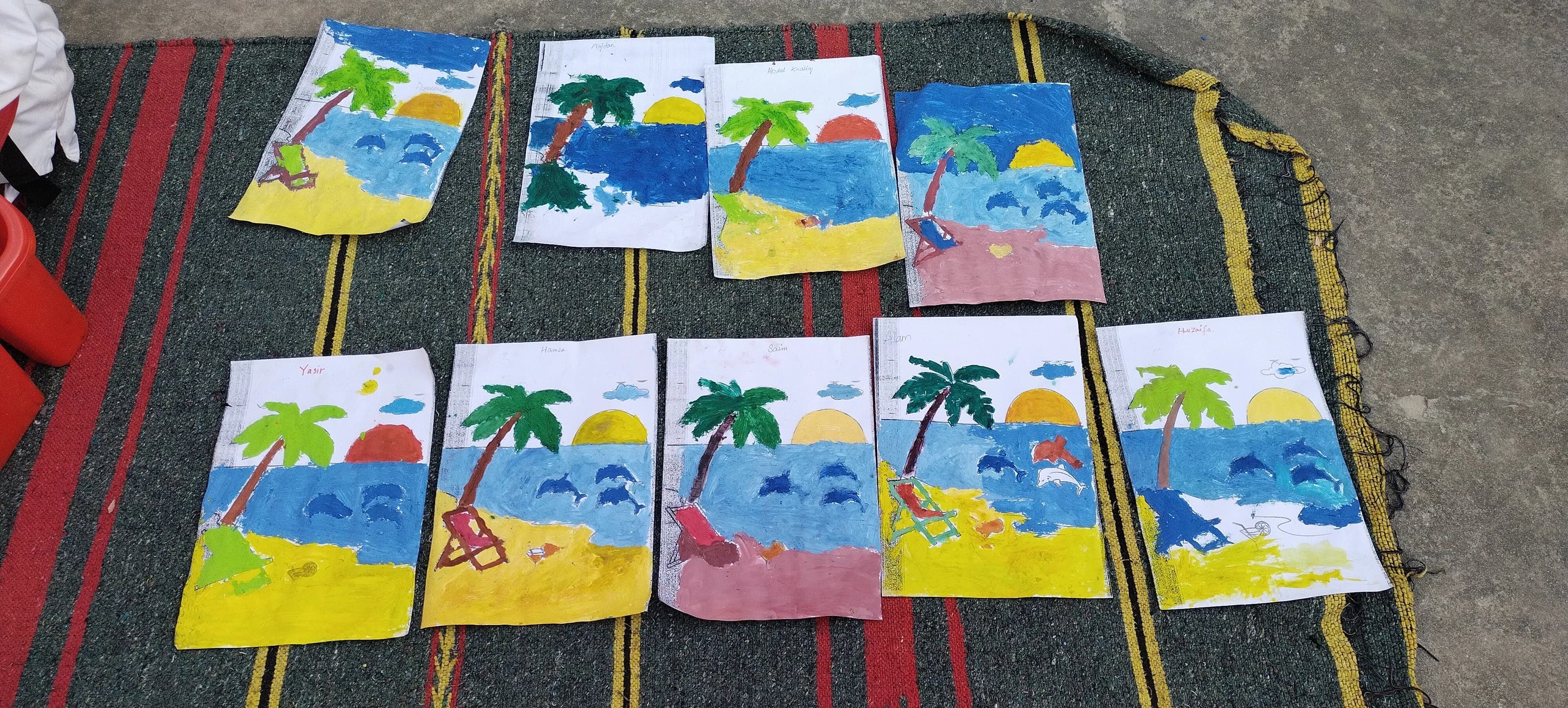 Colorful artwork created by students